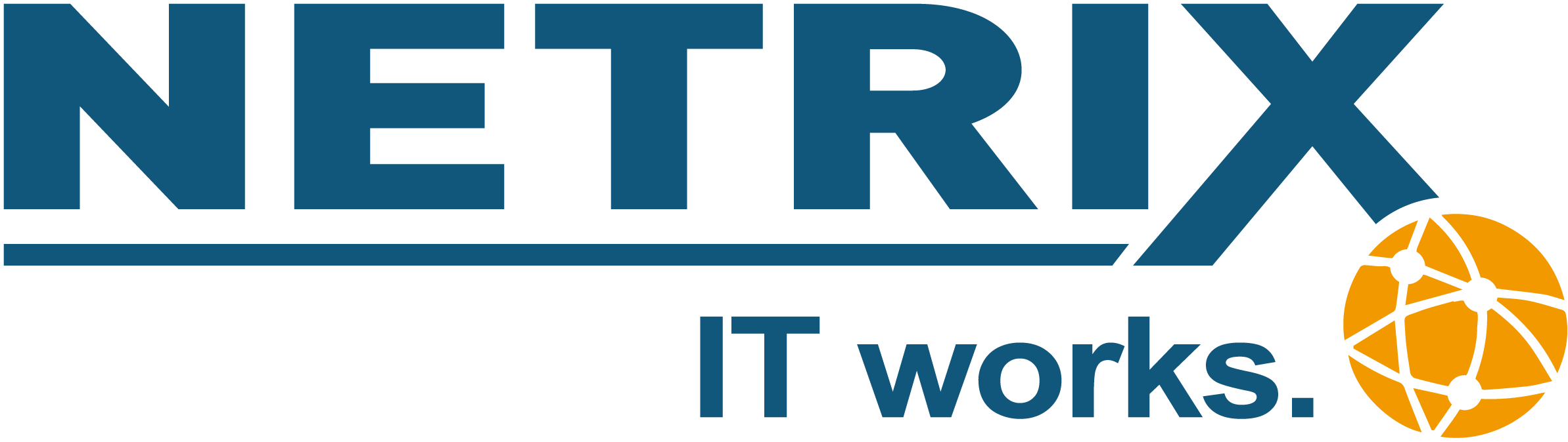 Logo von Netrix mit dem Slogan 'IT works.' und einer grafischen Darstellung eines Netzwerks.