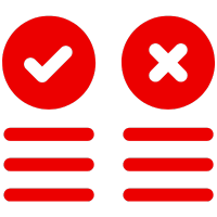 Symbol mit einem grünen Häkchen und einem roten Kreuz auf einem schwarzen Hintergrund.